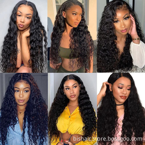 Brazilian Real Hair Water Wave Lace Front Wig 13X4 Lace Front Wig 150% Density Natural Black Suitable for Women 10-28 inches